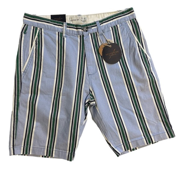 NWT Cotto On Blue/Green/Navy Striped Chino Shorts Mens 30 - Picture 1 of 6